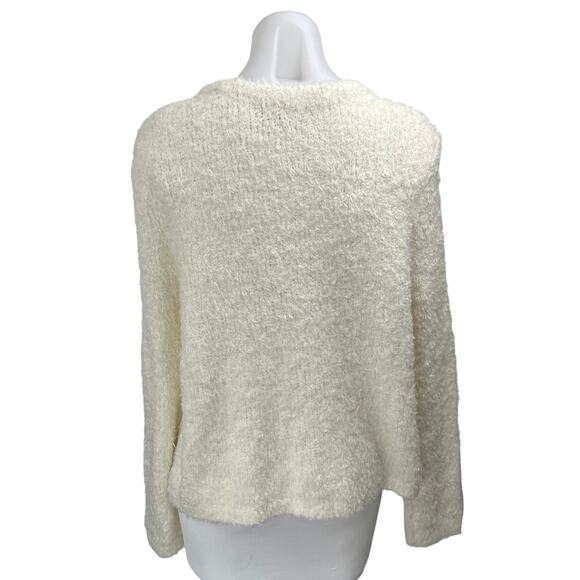 Ann Taylor Loft White Wool Fuzzy Long Sleeve Open Front Cardigan Sweater Size L - Picture 2 of 5